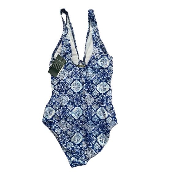 LAUREN Ralph Lauren Aegean Tile Loop Front Over The Shoulder One-Piece Swimsuit - Picture 13 of 14